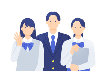 ブレザーの制服を着た男女3人組 高校生を応援 ベクターイラスト素材