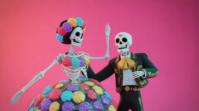 Day of the Dead Dance: Skeletons in Festive Attire