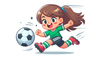 Chibi girl soccer player with excited face