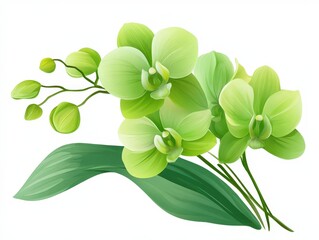 Orchid flowers bouquet, green colors, isolated on white background, close up spray, isolated on white background