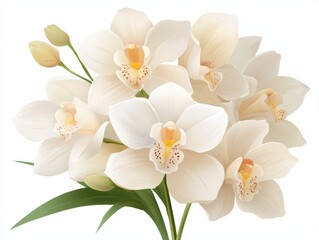 Orchid flowers bouquet, cream colors, isolated on white background