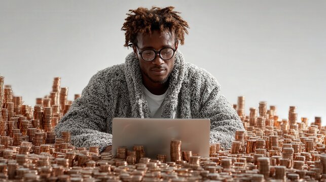 Young Entrepreneur Surrounded by Bitcoin