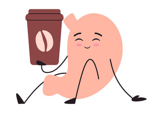 stomach stomachache drinking coffee character adorable cute of organ anatomical with facial expression digestive sickness