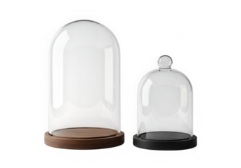 Two glass domes, one with a knob, isolated on transparent background