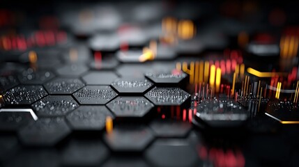 Abstract Hexagonal Technology Background with Red Highlights