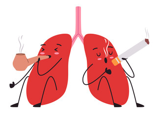 Lungs smoking character adorable cute of organ anatomical with facial expression tobacco cigarette unhealthy lung