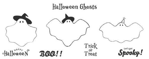 テキストフレームとして使えるハロウィンおばけの手描き線画イラスト