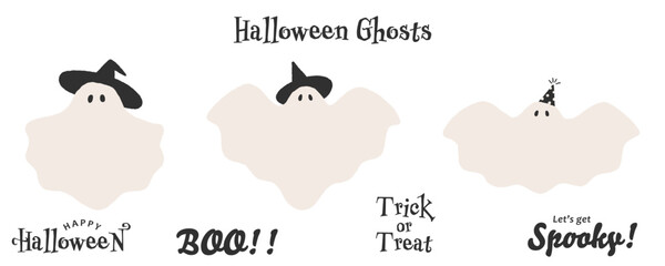 テキストフレームとして使えるハロウィンおばけの手描きイラスト