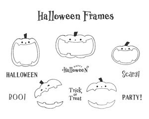 テキストフレームとして使えるハロウィンカボチャの線画イラスト