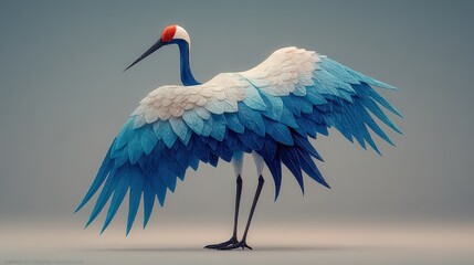 Stylized Blue and White Origami Crane Sculpture