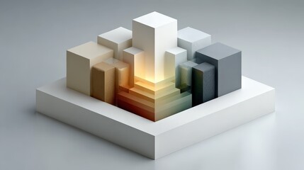 Abstract 3D Blocks with Color Gradient, Modern Design