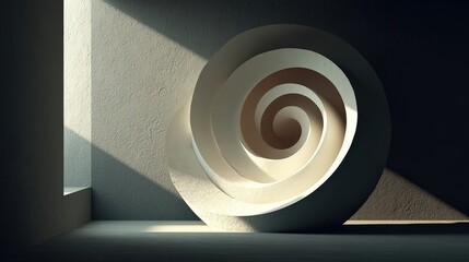 Abstract Spiral Shape in Sunlight, Minimalist Geometric Sculpture