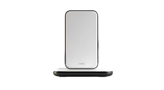 Wireless charger stand showcases a sleek, modern design on a transparent background, perfect for technology and lifestyle visuals, silhouette