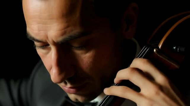 Concentrated Cellist Performing Classical Music in Concert