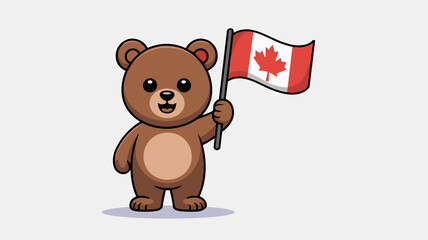 Cute Cartoon Bear Holding a Canadian Flag Symbolizing Patriotism