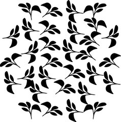 Black branches with leaves on white background