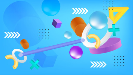 Fototapeta premium Colorful abstract 3d shapes on a blue background suitable for presentations, graphic designs, web backgrounds, posters, digital art, and advertising.