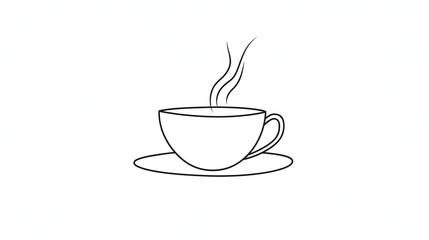 Black outline coffee cup illustration in minimalist line art style on white background, clean and modern, vector style design suitable for branding, packaging or digital media.