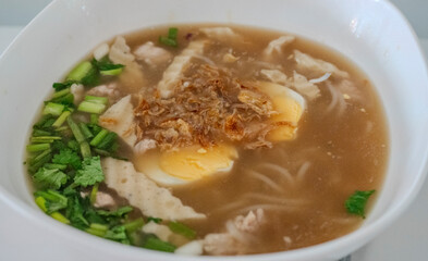 Thai Rice Noodle Soup with Egg.