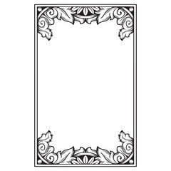 tattoo and t-shirt design black and white hand drawn rectangle twigs and leaves frame enbgraving ornament design