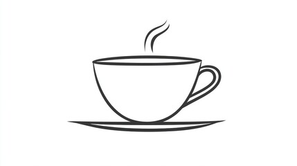 Black outline coffee cup illustration in minimalist line art style on white background, clean and modern, vector style design suitable for branding, packaging or digital media.