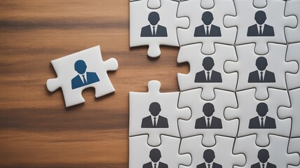 Business Team Puzzle Pieces With One Unique Member Standing Out Representing Recruitment Human Resources Talent Management And Leadership

