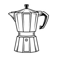 Black and White Line Art Illustration of a Moka Pot Coffee Maker