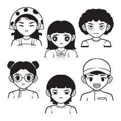 illustration art hand drawn many people with diferent facial expression and culture black and white design