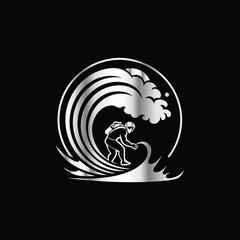 Scuba diver with fish on the black background. Vector illustration. Illustration of a scuba diver and a ship on a black background.