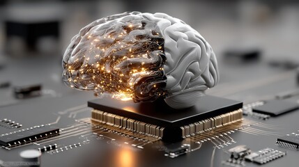Split Brain: AI and Human Intelligence Concept on Circuit Board