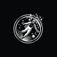 Scuba diver with fish on the black background. Vector illustration. Illustration of a scuba diver and a ship on a black background.