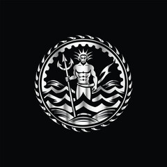 Scuba diver with fish on the black background. Vector illustration. Illustration of a scuba diver and a ship on a black background.