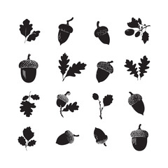 acorn silhouette set, Black & White silhouette set