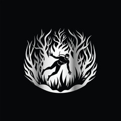 Scuba diver with fish on the black background. Vector illustration. Illustration of a scuba diver and a ship on a black background.