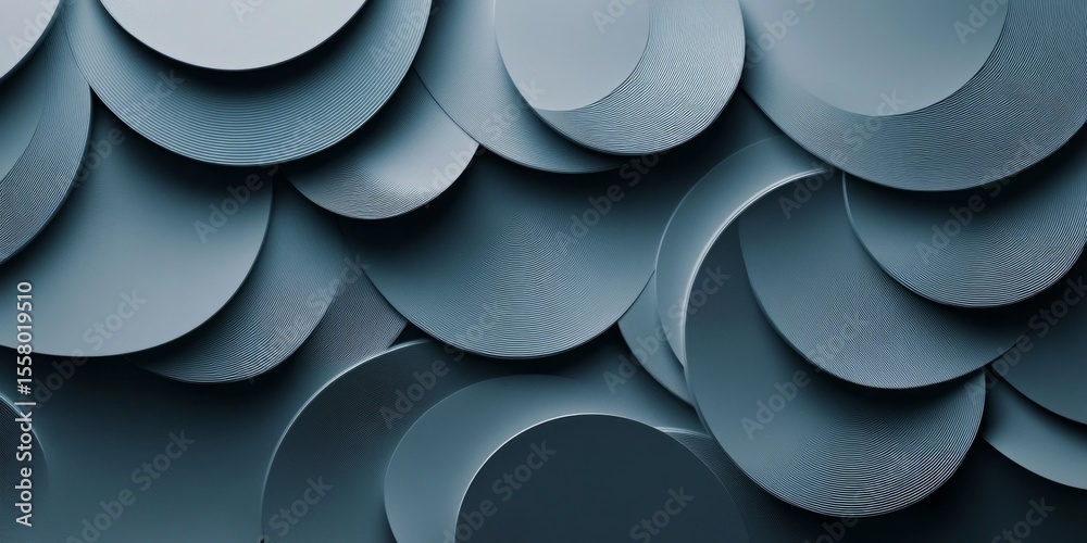 Poster layered, overlapping circles with soft shadows and intricate details, ideal for dynamic, geometric b