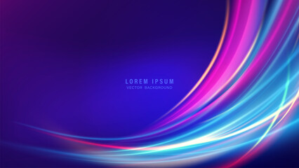 Dynamic futuristic abstract background with gradients of dark blue and purple. Vibrant light stripes