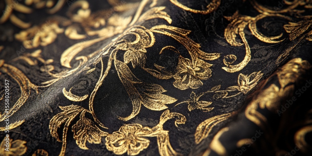 Poster High-resolution close-up of intricate brocade patterns with subtle shine and rich details, ideal for luxurious, classic backgrounds.