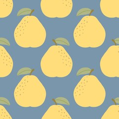 seamless pattern with yellow pears on grey background 