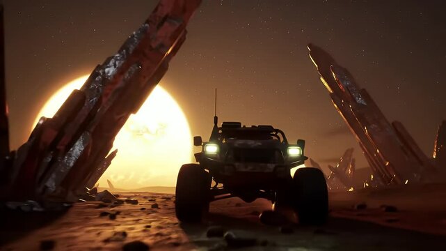 An expedition to an alien spire unfolds in the crimson desert