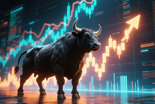 Bull Market Concept Art with Rising Financial Chart – Realistic Style