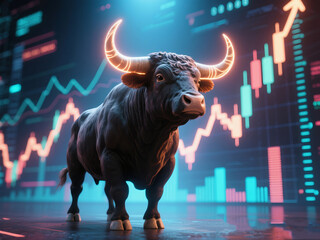 Bull Market Concept Art with Rising Financial Chart &ndash; Realistic Style