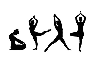 Yoga Poses Silhouettes - Women Practicing Yoga & Pilates Vector Set