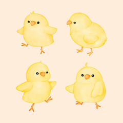 Vector cartoon illustration of Cute Baby Chick Duck sticker set Collection