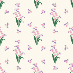 Seamless Vector Pattern of Lily of the Valley on Cream Background – Natural Botanical Floral Design for Wallpaper and Fabric