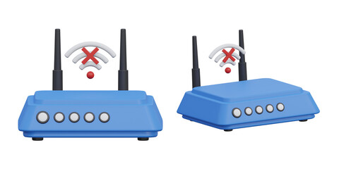 3D Render Wifi Router with No Signal Error Icon
