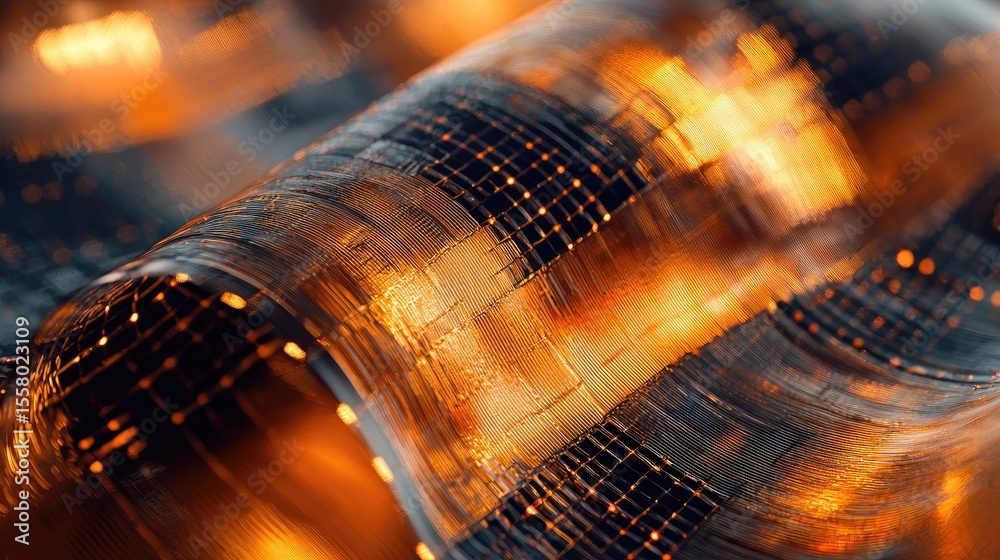 Poster advanced renewable energy technology with flexible solar panels embedded in wearable fabrics.