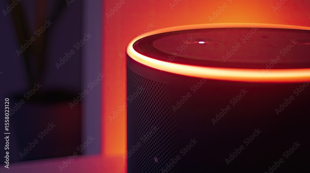 Aufkleber a smart speaker with active voice command and a subtle glowing LED ring, blending modern design into home decor.