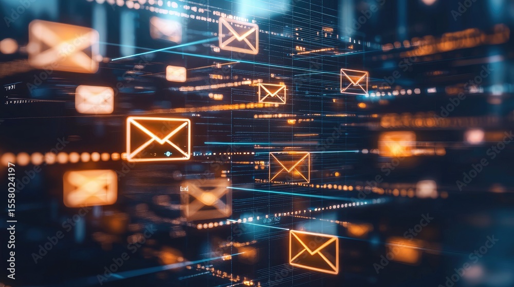 Aufkleber Detailed view of an email inbox filled with messages, focus on the notifications and the flow of information, busy workplace communication