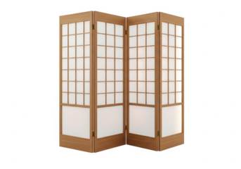 Wooden shoji screen isolated on transparent background for interior design.