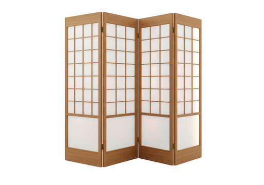 Wooden shoji screen isolated on transparent background for interior design.